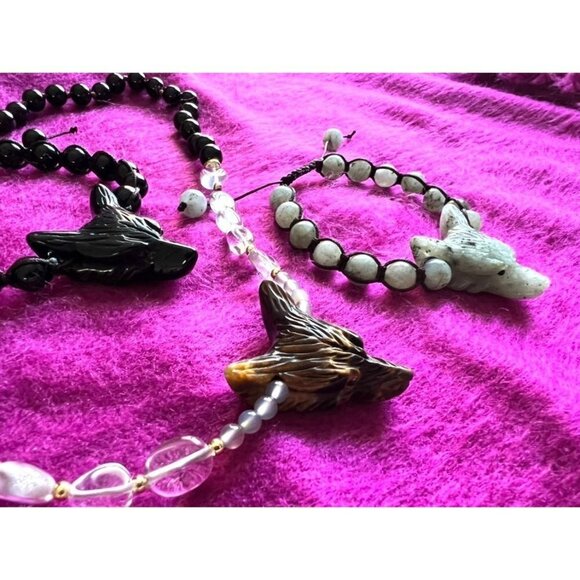 WOLF SPIRIT ANIMAL Obsidian Mala Bracelet - Picture 6 of 14